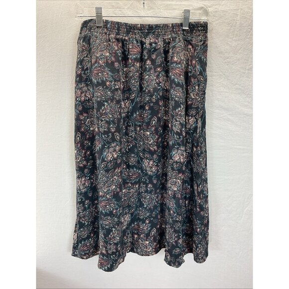 Garnet Hill Floral MIDI Skirt size S Flowy pockets Boho Career Modest‎ pull on - Picture 2 of 12